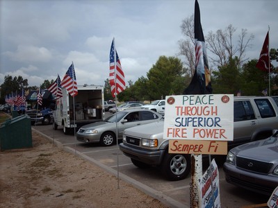 Flags and Peace Through Superior Firepower - Semper Fi sign
